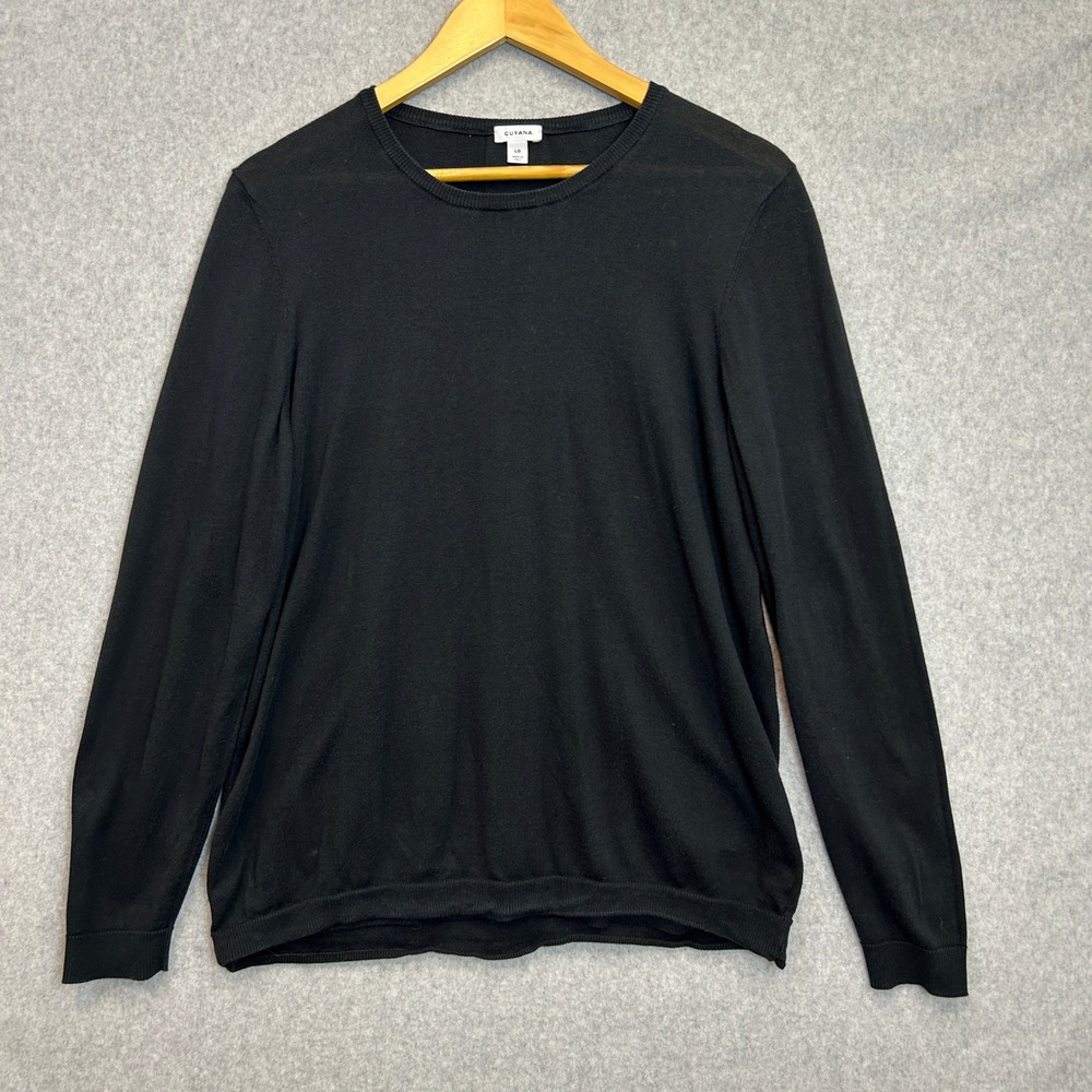 Cuyana Sweater Black Cotton Silk Cashmere Split Back Crew Neck Womens Large
